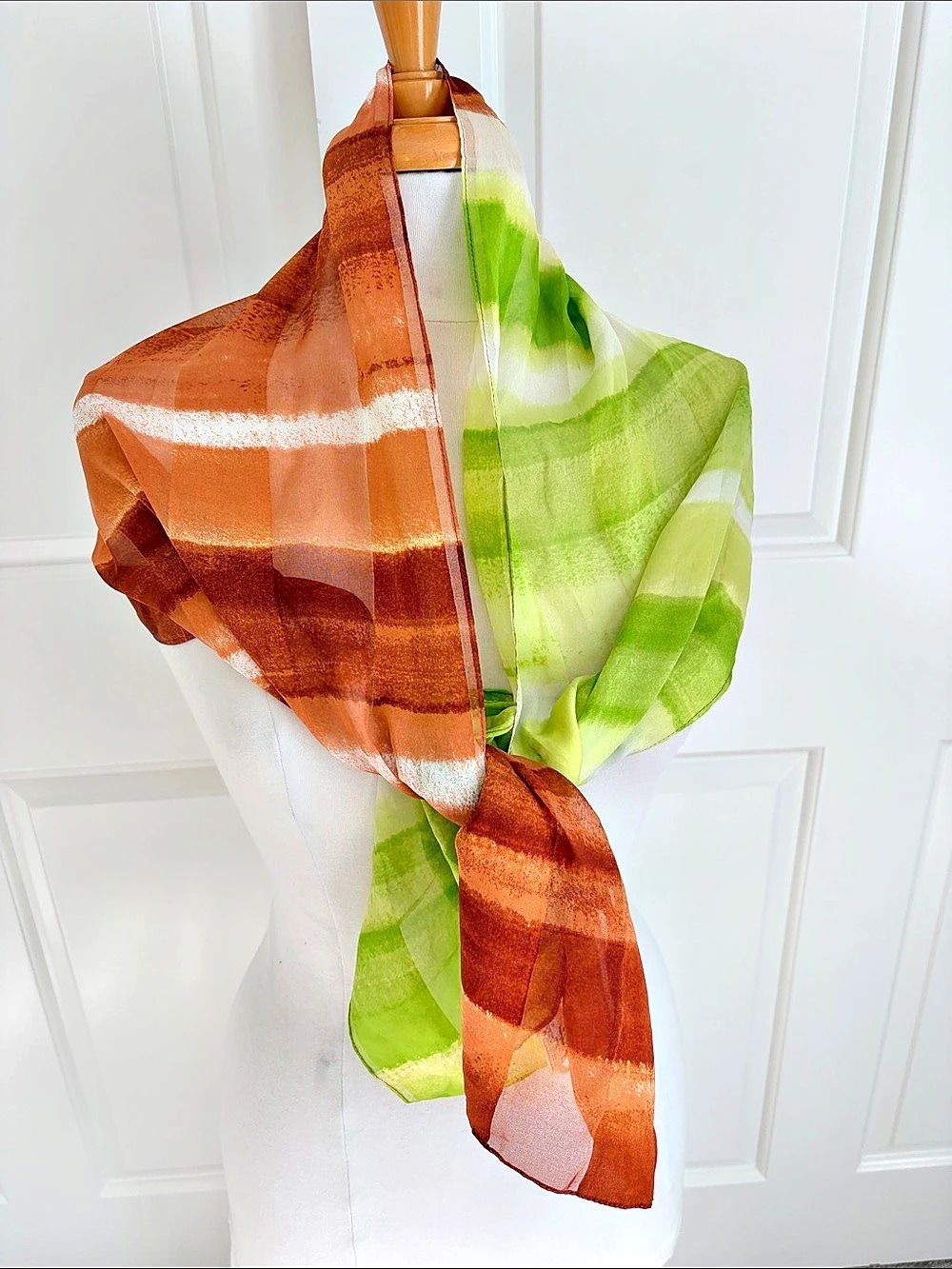 Symphony Scarfs Striped Scarf in Green & Brown